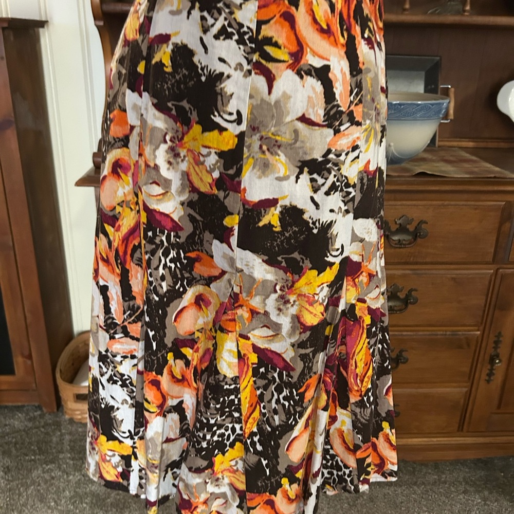 Christopher & Banks A-Line Skirt - Orange and Black Floral